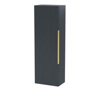 Balterley Fluted Front Wall Hung Single Door Tall Bathroom Storage Unit, 400mm, Dark Grey, Brushed Brass Handle
