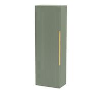 Balterley Fluted Front Wall Hung Single Door Tall Bathroom Storage Unit, 400mm, Green, Brushed Brass Handle