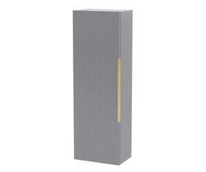 Balterley Fluted Front Wall Hung Single Door Tall Bathroom Storage Unit, 400mm, Grey, Brushed Brass Handle