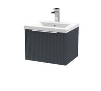 Balterley Fluted 500mm Wall Hung Vanity Unit with Drawer & Ceramic Basin in Grey Balterley Grey
