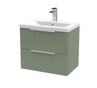 Balterley Fluted Wall Hung 2 Drawer Vanity Basin Unit With Ceramic Basin 600mm - Satin Green