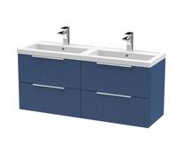 Balterley Fluted Wall Hung 4 Drawer Vanity Basin Unit & Basin 1200mm, Satin Blue Balterley Blue