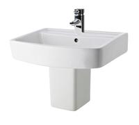 Balterley 520mm Bathroom Sink, Semi Pedestal Ceramic Square Bowl Bathroom Wash Basin Sink with Overflow, 1 Tap Hole, Wall Mounted Basin Sinks for Cloakroom - 520 x 420 x 450mm (White)