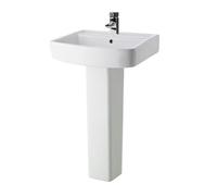 Square 1 Tap Hole Bathroom Basin Sink & Full Pedestal - Balterley - Choose Size