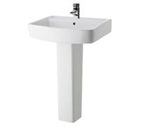 Balterley 600mm Bathroom Sink, Full Pedestal Ceramic Square Bowl Bathroom Wash Basin Sink with Overflow, 1 Tap Hole, Floor Standing Basin Sinks for Cloakroom - 600 x 450 x 820mm (White)