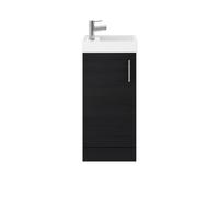 Cloakroom Floor Standing 1 Door Vanity Unit with Basin, 400mm - Woodgrain Charcoal Black