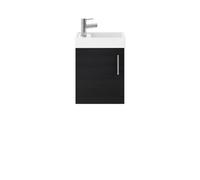 Balterley Vanity Unit with Basin Wall Hung, Single Door Soft Close with Rectangular Sink & Handle, Bathroom Vanity Units with Basin, Bathroom Sink Cabinet - 405 x 222 x 520mm (Woodgrain Black)