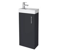 Balterley Freehay Contemporary Bathroom Wall Hung 1 Soft-Close Door Vanity Unit & Rectangular Basin, Dark Grey, 400 mm
