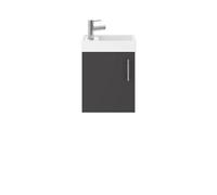 Balterley Freehay Contemporary Bathroom Wall Hung 1 Soft-Close Door Vanity Unit & Rectangular Basin, Gloss Grey, 405 mm