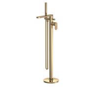 Balterley Modern Freestanding Round Bath Shower Mixer Tap With Fluted Lever Handle And Shower Kit - Brushed Brass Finish