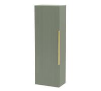 Balterley Fluted Front Wall Hung Single Door Tall Bathroom Storage Unit, 400mm, Green, Brushed Brass Handle