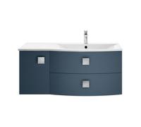 Balterley Gentleshaw Contemporary 1 Door 2 Drawer Right-Hand Wall Hung Vanity Unit With Curved Basin, Mineral Blue, 1000mm