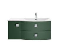 Balterley Gentleshaw Contemporary 1 Door 2 Drawer Right-Hand Wall Hung Vanity Unit With Curved Basin, Hunter Green, 1000mm