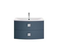 Gentleshaw Contemporary 2 Drawer Wall Hung Vanity Unit with Curved Basin, Mineral Blue, 700mm