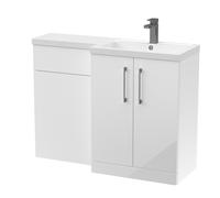 Balterley Gloss White Bathroom Vanity Unit with Basin & WC, Brushed Pewter Handles, Right Hand, 1100mm x 390mm