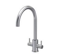 Balterley Gratwich Minimalist Kitchen Mono Mixer Tap With Dual Lever Handles, High Curved Spout - Brushed Nickel Finish