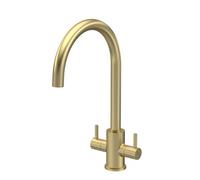 Minimalist Kitchen Mono Mixer Tap with 2 Lever Handles, 436mm - Brushed Brass