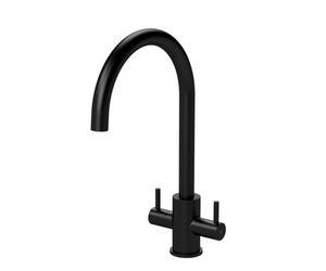 Balterley Gratwich Minimalist Kitchen Mono Mixer Tap With Dual Lever Handles, High Curved Spout - Matt Black Finish