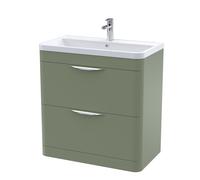 Balterley Wave Contemporary Floor Standing 2 Drawer Bathroom Vanity Unit & Polymarble Basin, Satin Green, 800mm