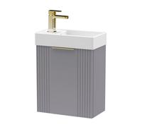 Balterley Grey 400mm Wall Hung Vanity Unit with Brushed Brass Handle Balterley Grey