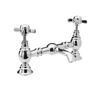 Balterley Basin Mixer Tap, Traditional Bridge Waterfall Sink Mixer Tap with Crosshead Handles, Deck Mounted Waterfall Basin Bathroom Taps, Durable Sink Taps for Bathroom - 40 x 240 x 140mm (Chrome)