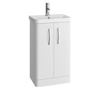 Handsacre Contemporary 2 Door Floor Standing Vanity Unit with Basin, Gloss White, 500mm