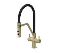 Balterley Haughton Modern Kitchen Mono Mixer Tap With Dual Lever Handles, Curved Swivel Spout - Brushed Brass Finish