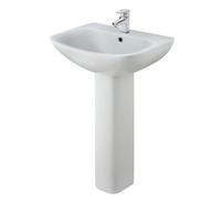 Balterley 545mm Bathroom Sink, Full Pedestal Ceramic Soft Square Bowl Bathroom Wash Basin Sink with Overflow, 1 Tap Hole, Floor Standing Basin Sinks for Cloakroom - 545 x 455 x 840mm (White)