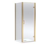 Balterley Hinged Shower Door With 6mm Glass, Side Panel & 800X800mm Slimline Tray In Brushed Brass/white