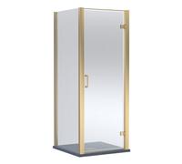 Balterley Hinged Shower Door With 6mm Glass, Side Panel & Slimline 900X900mm Shower Tray, Brushed Brass/grey