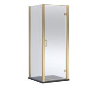 Balterley Hinged Shower Door With 6mm Glass, Side Panel & Slimline 900X900mm Shower Tray, Brushed Brass/black