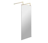 Balterley Hollinsclough Contemporary Bathroom 8mm Glass Wetroom Screen With Arms & Feet, Brushed Brass, 1950 X 760 X 14mm