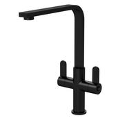 Balterley Kitchen Tap with Dual Lever Handles, Mono Kitchen Mixer Tap, Matt Black Mono Mixer Taps for Sink, Round Base with Curved Flat Swivel Spout Taps - 130 x 246 x 320mm (Matt Black)