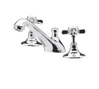 Balterley Bathroom Sink Taps, Basin Mixer Tap with 3 Hole, Dual Crosshead Handles Temperature Control Bathroom Tap, Rounded Flared Body, Curve Spout Mixer Taps - 50 x 165 x 85mm (Chrome)