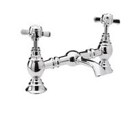 Balterley Basin Mixer Tap, Traditional Bridge Waterfall Sink Mixer Tap with Crosshead Handles, Deck Mounted Waterfall Basin Bathroom Taps, Durable Sink Taps for Bathroom - 40 x 240 x 140mm (Chrome)