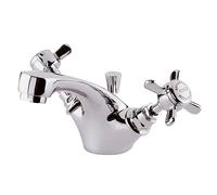 Balterley Bathroom Sink Taps, Mono Basin Mixer Tap, Dual Cross Handles Temperature Control Bathroom Tap, Traditional Spout Monobloc Basin Taps for Cloakroom - 50 x 155 x 105mm (Chrome)
