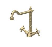 Balterley Kitchen Mixer Taps 2 Hole, French Classic Mono Kitchen Sink Taps with Crosshead Handles, Deck Mount Basin Mixer Tap 2 Hole, Tap for Sink and Basin - 190 x 230 x 240mm (Brushed Brass)