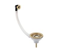 Balterley Kitchen Sink Waste Kit with Basket Strainer & Round Overflow, 1/2 inch Sink Waste Pipe, Stainless Steel Kitchen Overflow Kit, 90mm Standard Fittings - 115 x 115 x 63mm (Brushed Brass)
