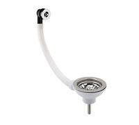 Balterley Kitchen Sink Waste Kit with Basket Strainer & Round Overflow, 1/2 inch Sink Waste Pipe, Stainless Steel Kitchen Overflow Kit, 90mm Standard Fittings - 63 x 115 x 115mm (Chrome)