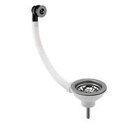 Balterley Kitchen Sink Waste Kit with Basket Strainer & Round Overflow, 1/2 inch Sink Waste Pipe, Stainless Steel Kitchen Overflow Kit, 90mm Standard Fittings - 63 x 115 x 115mm (Brushed Nickel)