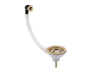 Balterley Kitchen Sink Waste Kit with Basket Strainer & Round Overflow, 1/2 inch Sink Waste Pipe, Stainless Steel Kitchen Overflow Kit, 90mm Standard Fittings - 115 x 115 x 63mm (Brushed Brass)
