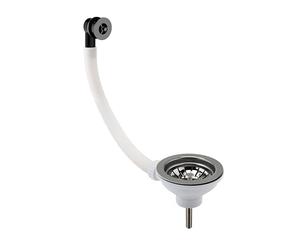 Balterley Kitchen Sink Waste Kit with Basket Strainer & Round Overflow, 1/2 inch Sink Waste Pipe, Stainless Steel Kitchen Overflow Kit, 90mm Standard Fittings - 115 x 115 x 63mm (Brushed Pewter)