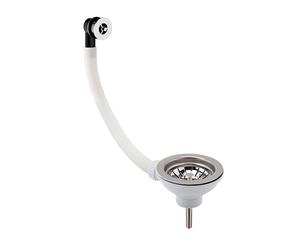 Balterley Kitchen Sink Waste Kit with Basket Strainer & Round Overflow, 1/2 inch Sink Waste Pipe, Stainless Steel Kitchen Overflow Kit, 90mm Standard Fittings - 115 x 115 x 63mm (Chrome)