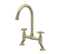 Classic Bridge Mixer Kitchen Tap with Crosshead Handles Brushed Brass Balterley Metallics One Size