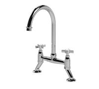 Balterley Kitchen Tap with Dual Crosshead Handles, Bridge Kitchen Mixer Tap, Chrome Bridge Mixer Taps for Sink, Round Base with Curved Spout Taps for Sink - 235 x 200 x 510mm (Chrome)