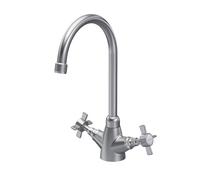 Balterley Kitchen Tap with Dual Crosshead Handles, Mono Kitchen Mixer Tap, Brushed Nickel Mono Mixer Taps for Sink, Round Base with Curved Spout Taps for Sink - 180 x 165 x 345mm (Brushed Nickel)