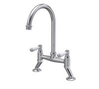 Balterley Kitchen Tap with Dual Lever Handles, Bridge Kitchen Mixer Tap, Brushed Nickel Bridge Mixer Taps for Sink, Round Base with Curved Spout Taps for Sink - 235 x 200 x 510mm (Brushed Nickel)