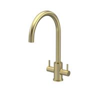 Kitchen Mono Mixer Tap with 2 Lever Handles, 436mm - Brushed Brass