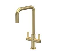 Kitchen Mono Mixer Tap with 2 Lever Handles, 361mm - Brushed Brass