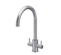 Balterley Kitchen Tap with Dual Lever Handles, Mono Kitchen Mixer Tap, Brushed Nickel Mono Mixer Taps for Sink, Round Base with Curved Swivel Spout Taps for Sink - 129 x 246 x 363mm (Brushed Nickel)